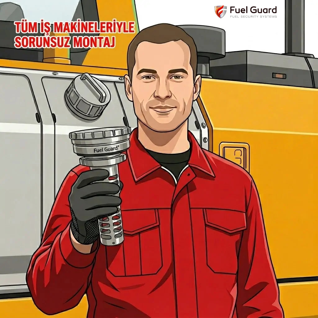 Fuel Guard Ürünü İş Makinesi Mazot Deposuna Profesyonel Şekilde Monte Edilir